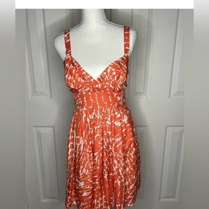 LC Lauren Conrad Orange and White Patterned Midi Dress
